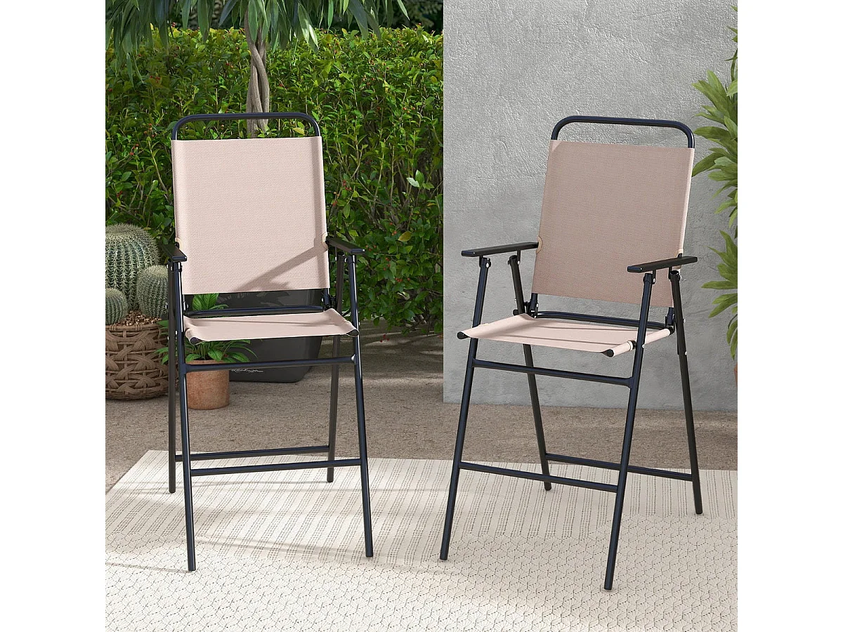 2er Set Gartenstühle hohe Klappstühle mit Fußstütze Sitzhöhe 63 cm Beige + Metall