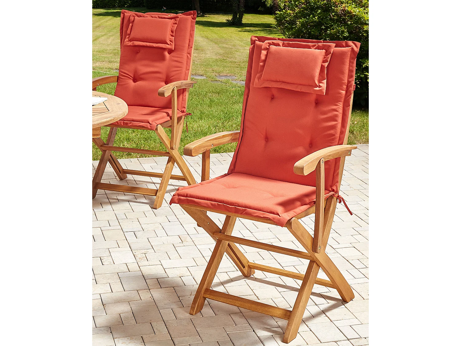 Set di 2 sedie da giardino con cuscini MAUI II Legno d'acacia Rosso scuro