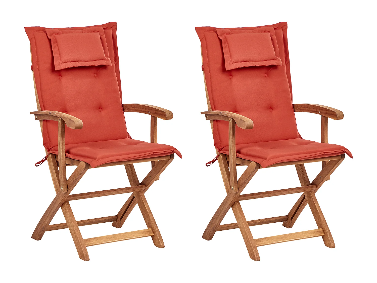 Lot de 2 chaises de jardin avec coussins MAUI II Acacia Rouge foncé