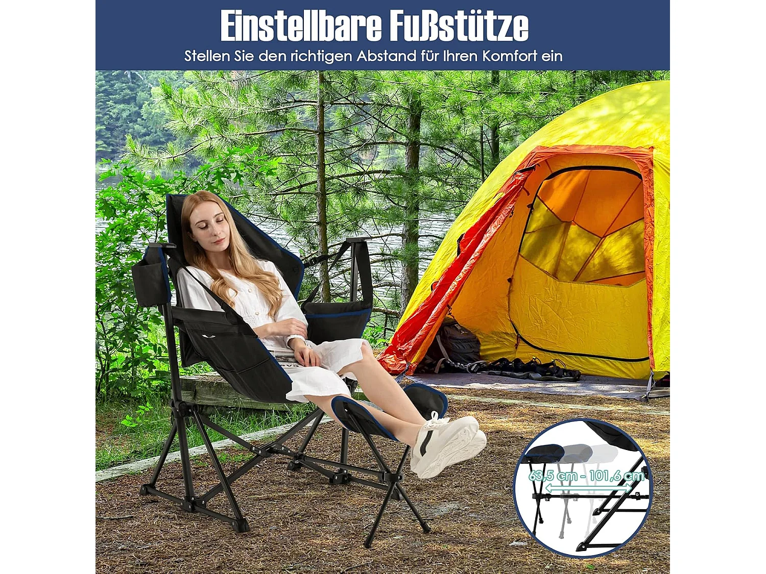 Campingstuhl mit einziehbarer Fußablage