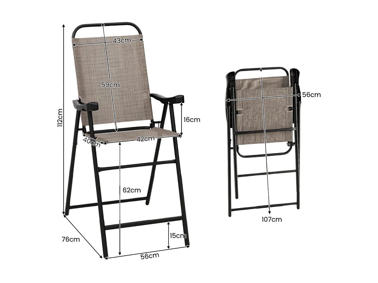 2er Set Terrassen-Barhocker mit Metallrahmen & Fußstütze Klappbarer Barstuhl Kaffee