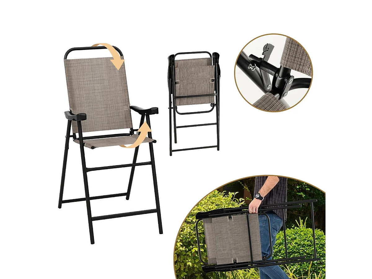 2er Set Terrassen-Barhocker mit Metallrahmen & Fußstütze Klappbarer Barstuhl Kaffee