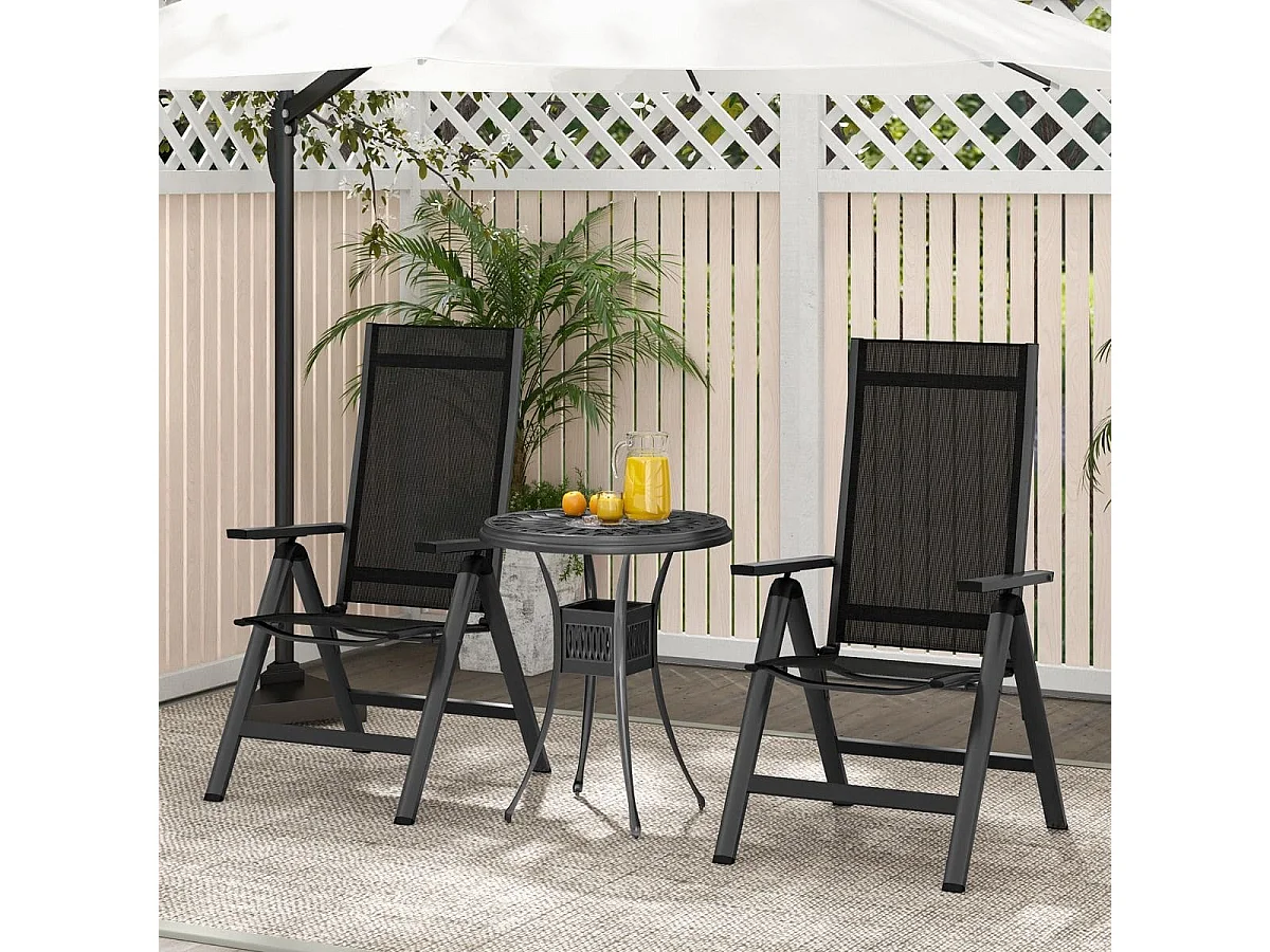 Gartenstuhl Alu wetterfester Klappstuhl mit 7-Fach Verstellbarer Rückenlehne Schwarz (1 Stück)