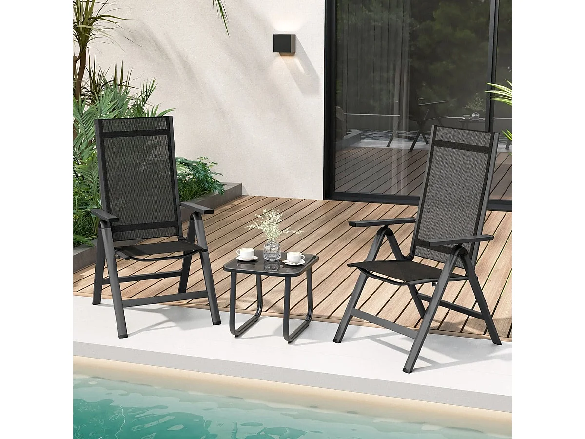 Gartenstuhl Alu wetterfester Klappstuhl mit 7-Fach Verstellbarer Rückenlehne Schwarz (1 Stück)