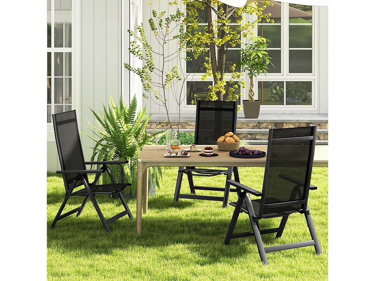 Gartenstuhl Alu wetterfester Klappstuhl mit 7-Fach Verstellbarer Rückenlehne Schwarz (1 Stück)