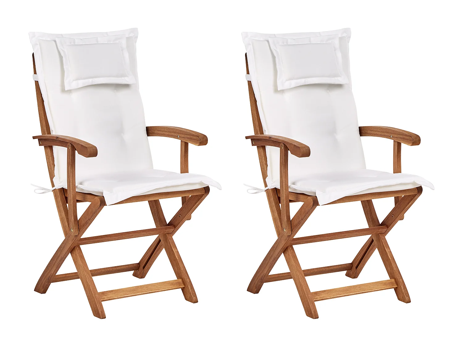 Lot de 2 chaises de jardin avec coussins MAUI II Acacia Blanc cassé