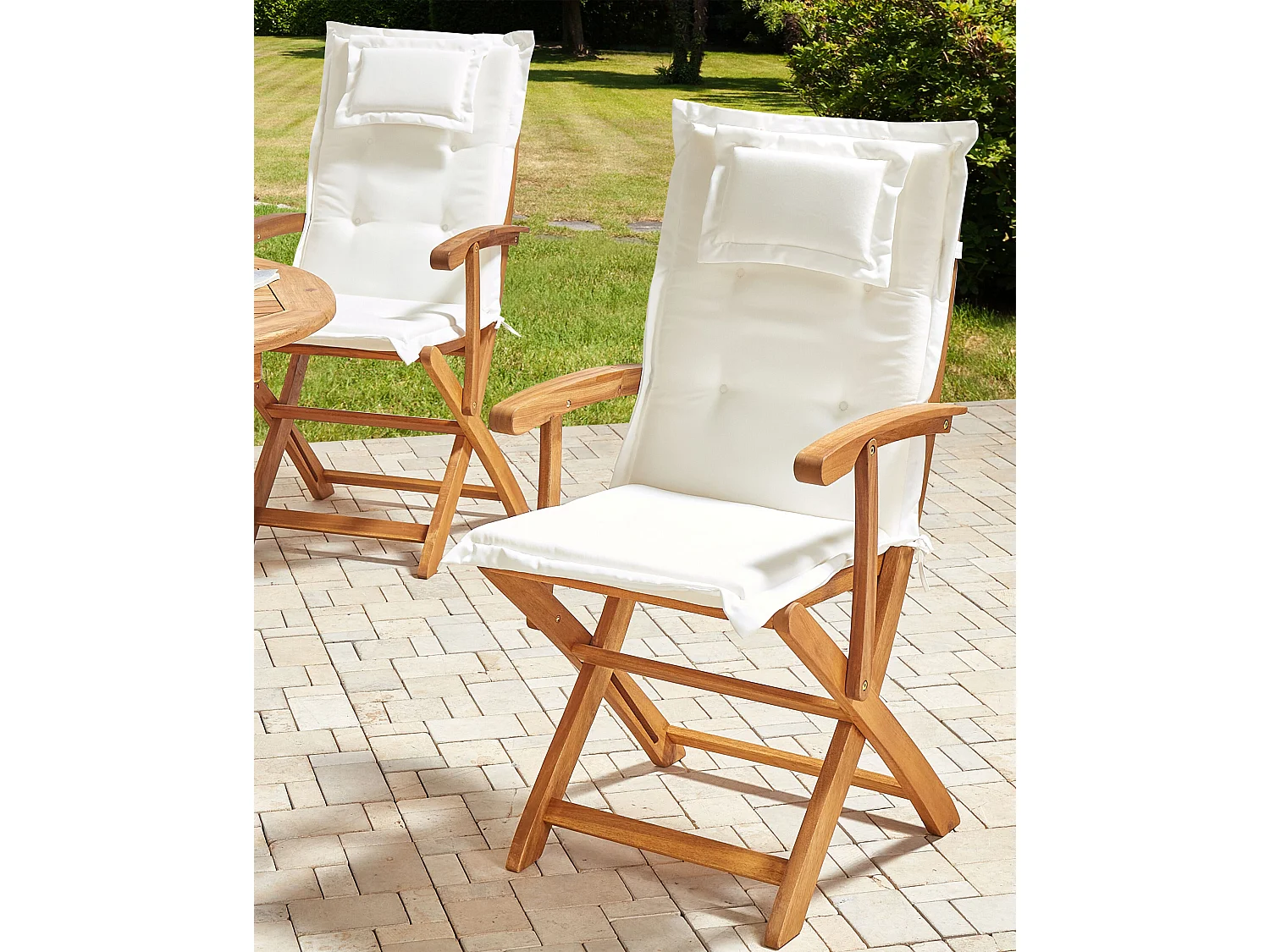 Lot de 2 chaises de jardin avec coussins MAUI II Acacia Blanc cassé