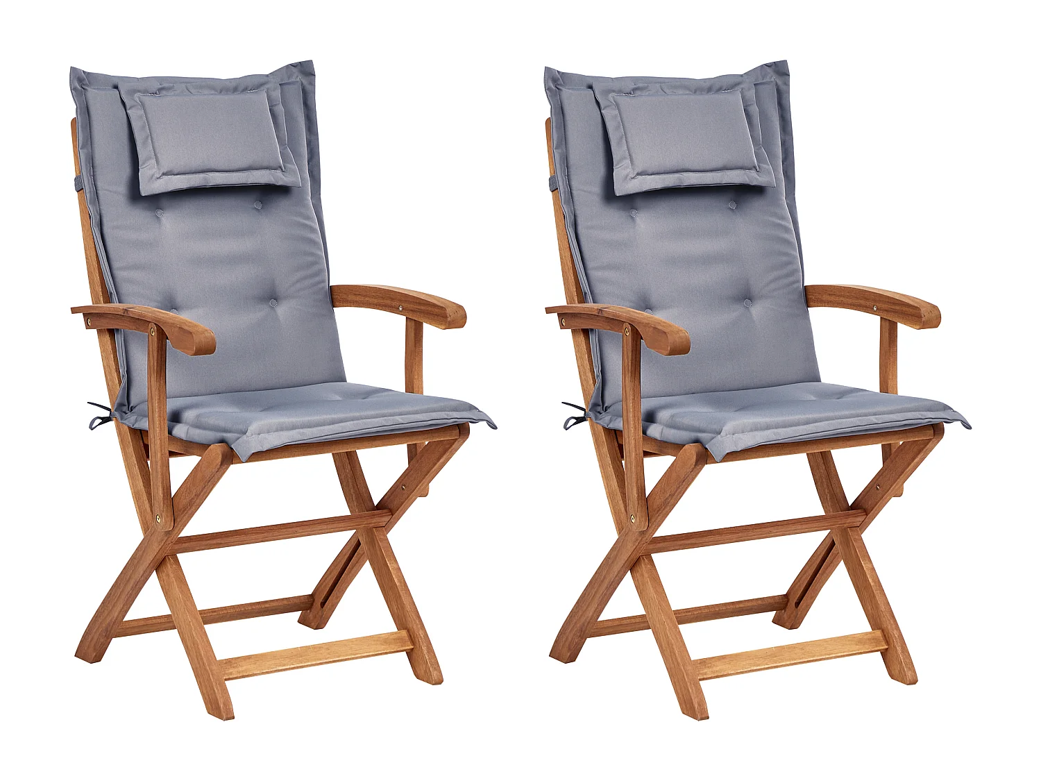 Gartenstuhl 2er Set Akazienholz heller Holzfarbton klappbar mit Auflagen Maui II