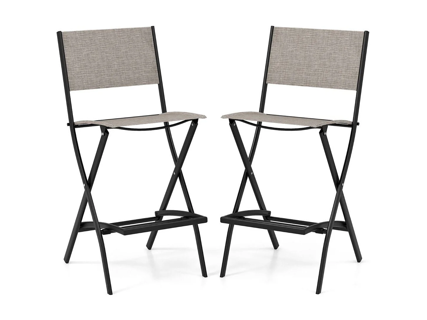 2er Set Klappbarer Barhocker in Thekenhöhe mit Rückenlehne & Atmungsaktivem Stoff Kaffee