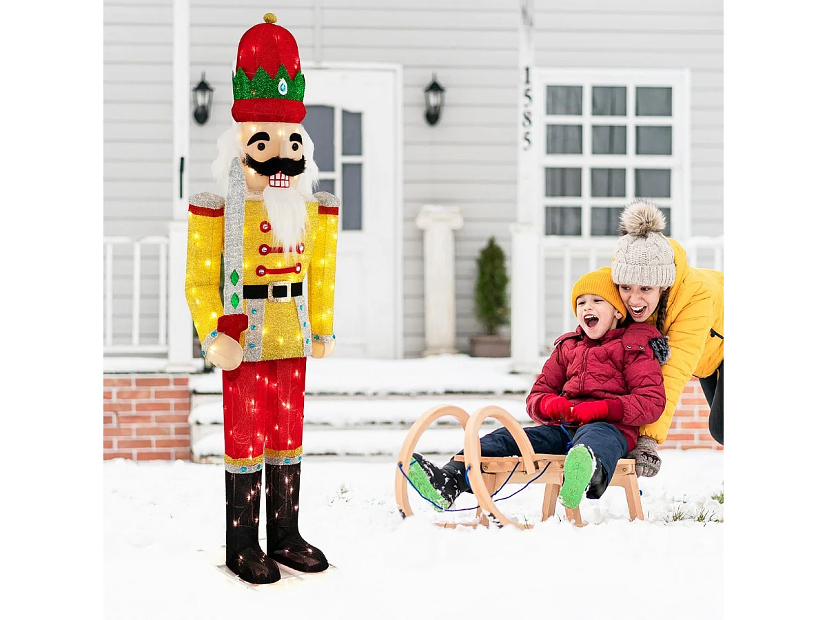 Beleuchteter Nussknacker-Soldat 166 cm Hohe Lebensgroße Nussknacker-Figur Gelb + Rot