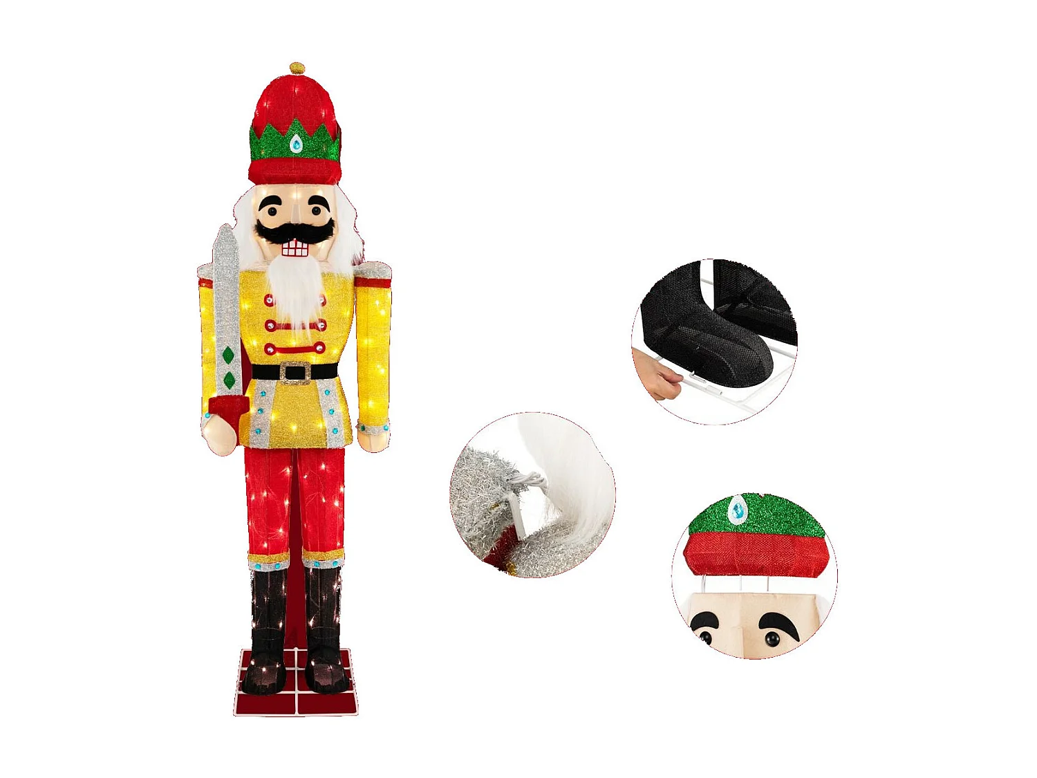 Beleuchteter Nussknacker-Soldat 166 cm Hohe Lebensgroße Nussknacker-Figur Gelb + Rot