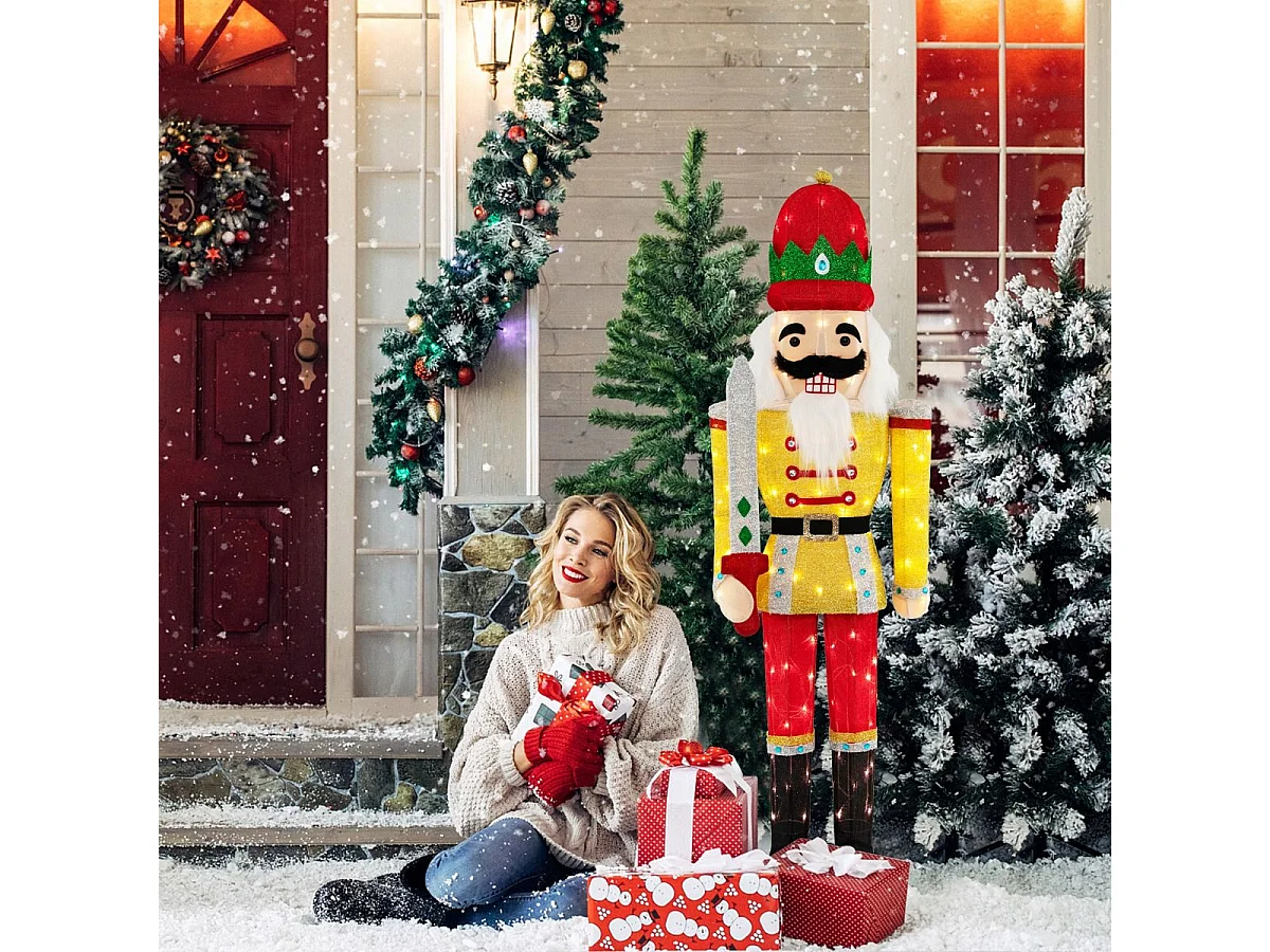 Beleuchteter Nussknacker-Soldat 166 cm Hohe Lebensgroße Nussknacker-Figur Gelb + Rot