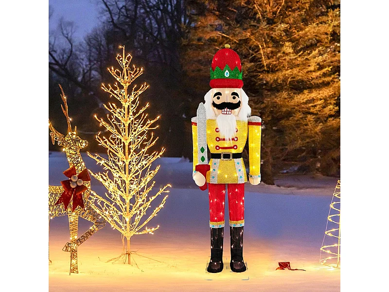 Schiaccianoci illuminato 166cm alto a grandezza naturale grande, Decorazione Natale con base in metallo luci LED