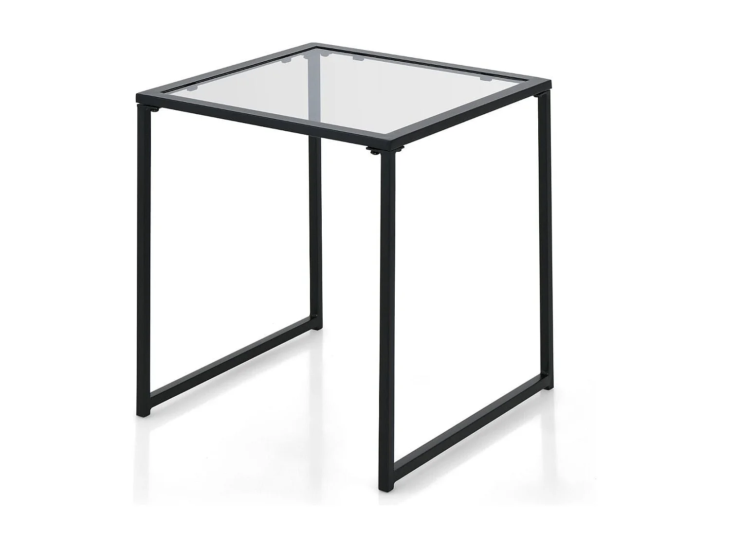 Beistelltisch Kleiner Gartentisch Balkontisch mit Tischplatte aus gehärtetem Glas 43 x 43 x 45 cm Schwarz