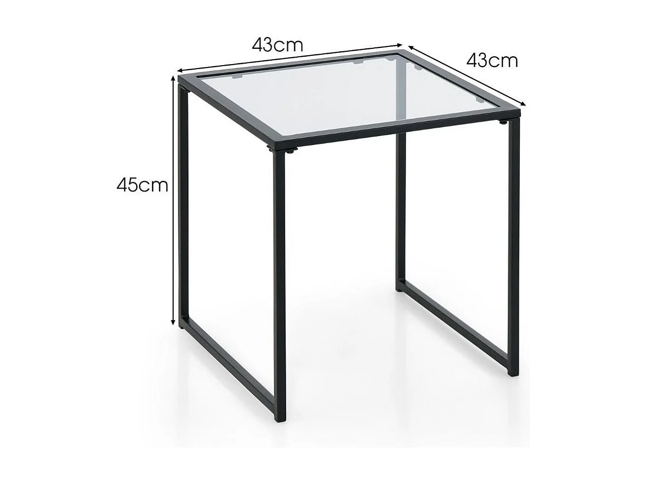 Beistelltisch Kleiner Gartentisch Balkontisch mit Tischplatte aus gehärtetem Glas 43 x 43 x 45 cm Schwarz