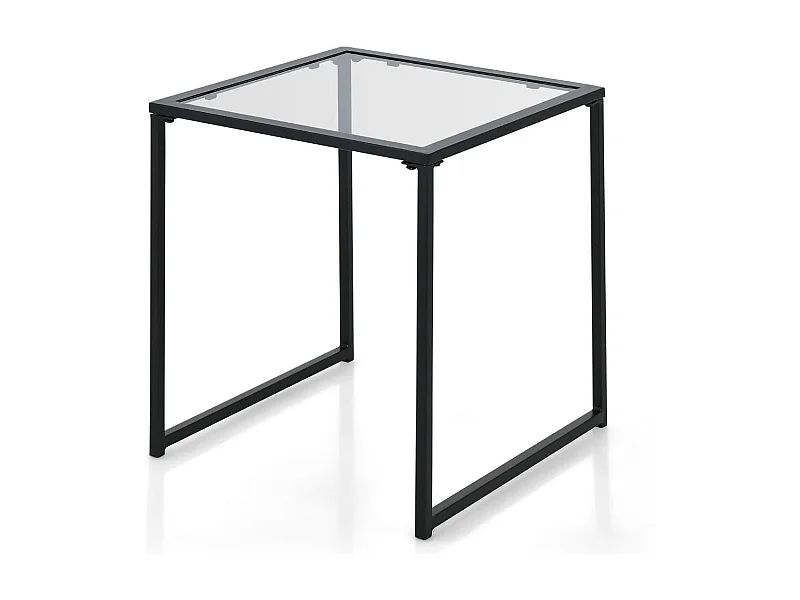 Table D'appoint Carrée D'extérieur de 43 Cm en Verre Trempé Cadre en Métal Assemblage Facile Petite Table Basse pour Salon Porche Terrasse Jardin Noir