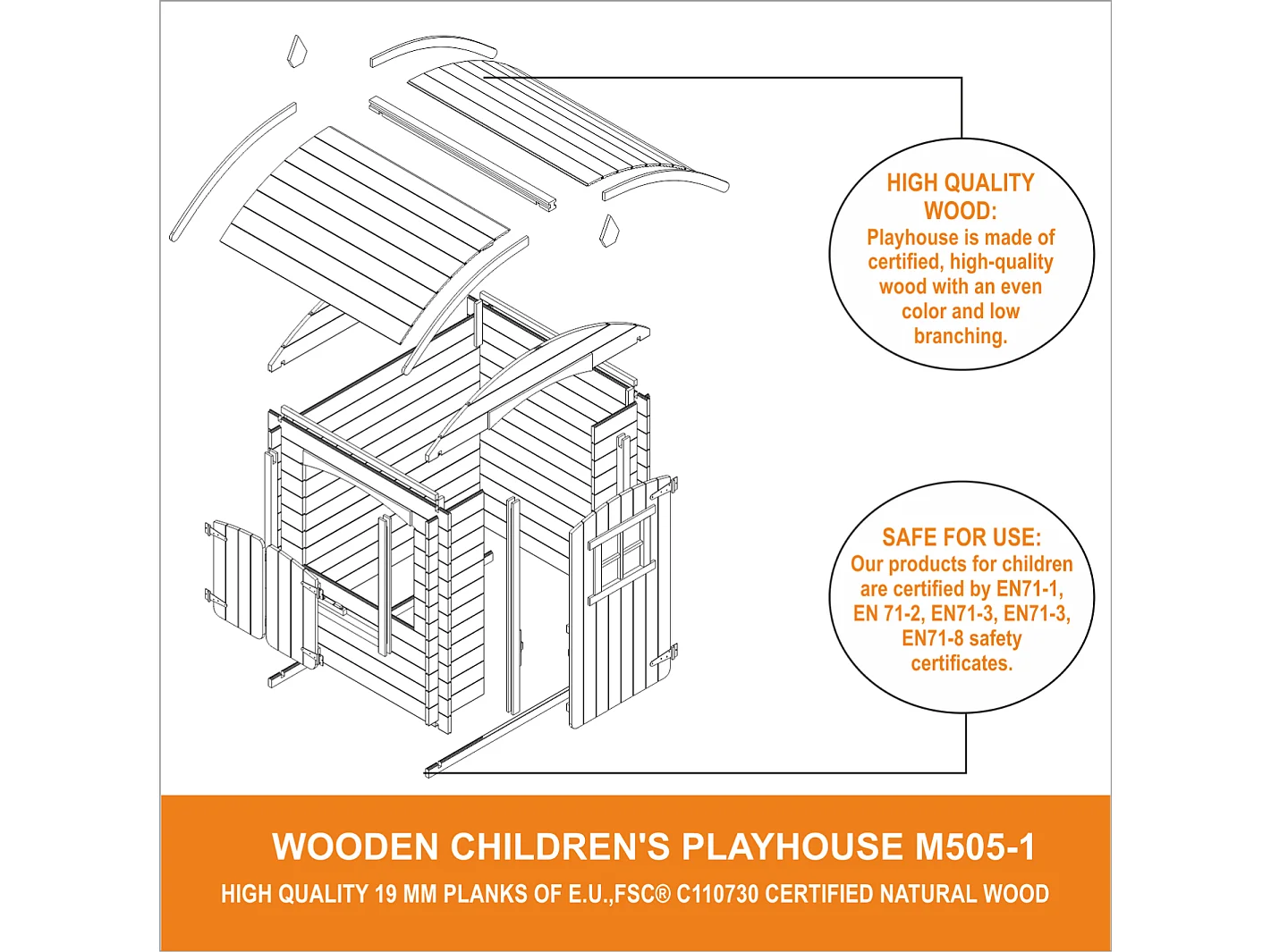 Maison en bois pour enfants sans plancher - 112x146xH145cm/1.1m2 - M505-1