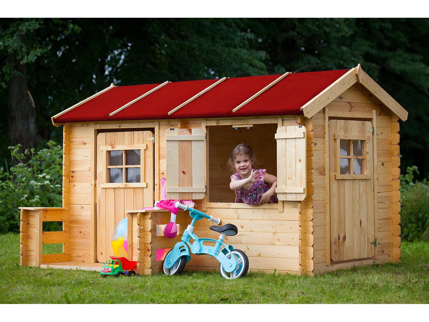 TIMBELA M503 Casa de madera para niños - L146xL241xA151cm/ 2.63m2