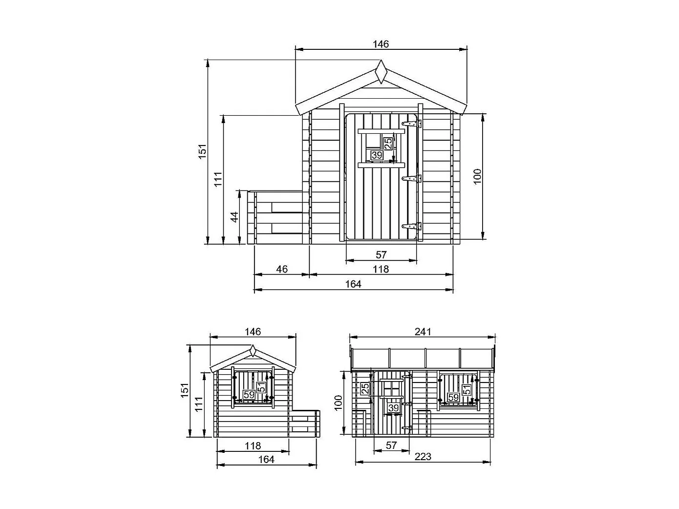 Houten huis voor kinderen met vloer en rood dak - 2.63m² - M503