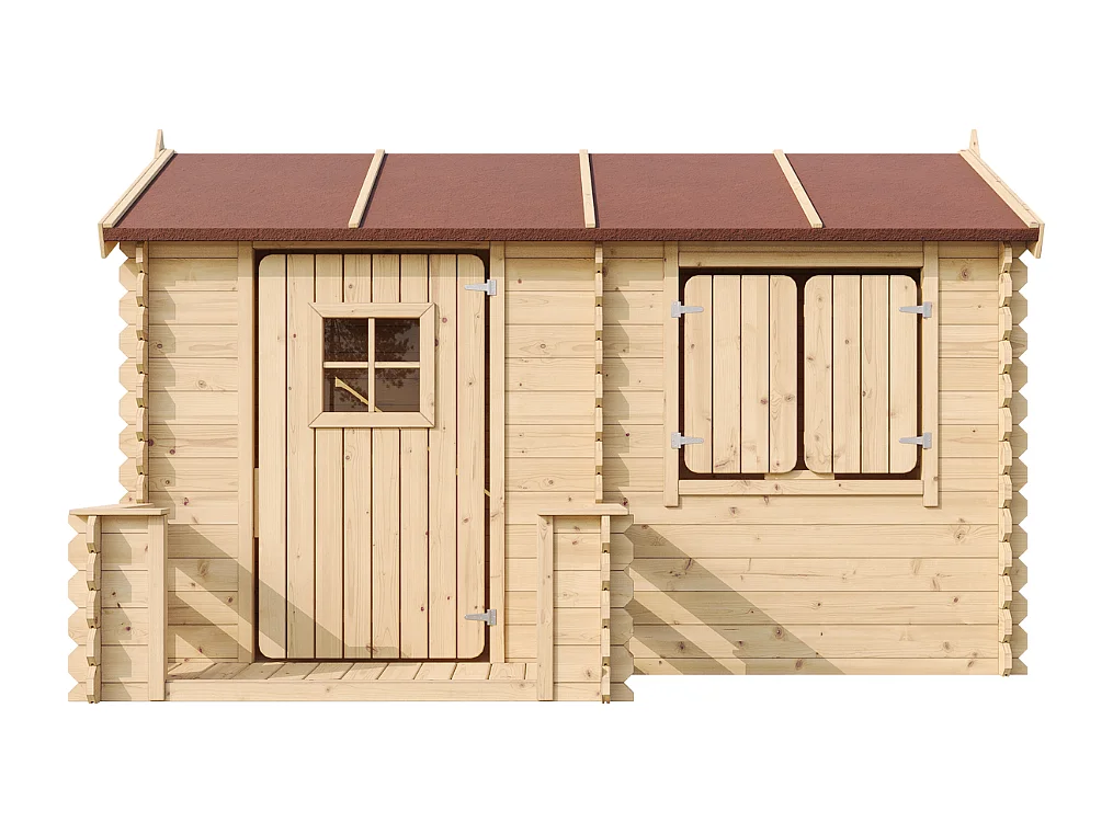 Houten huis voor kinderen met vloer en rood dak - 2.63m² - M503