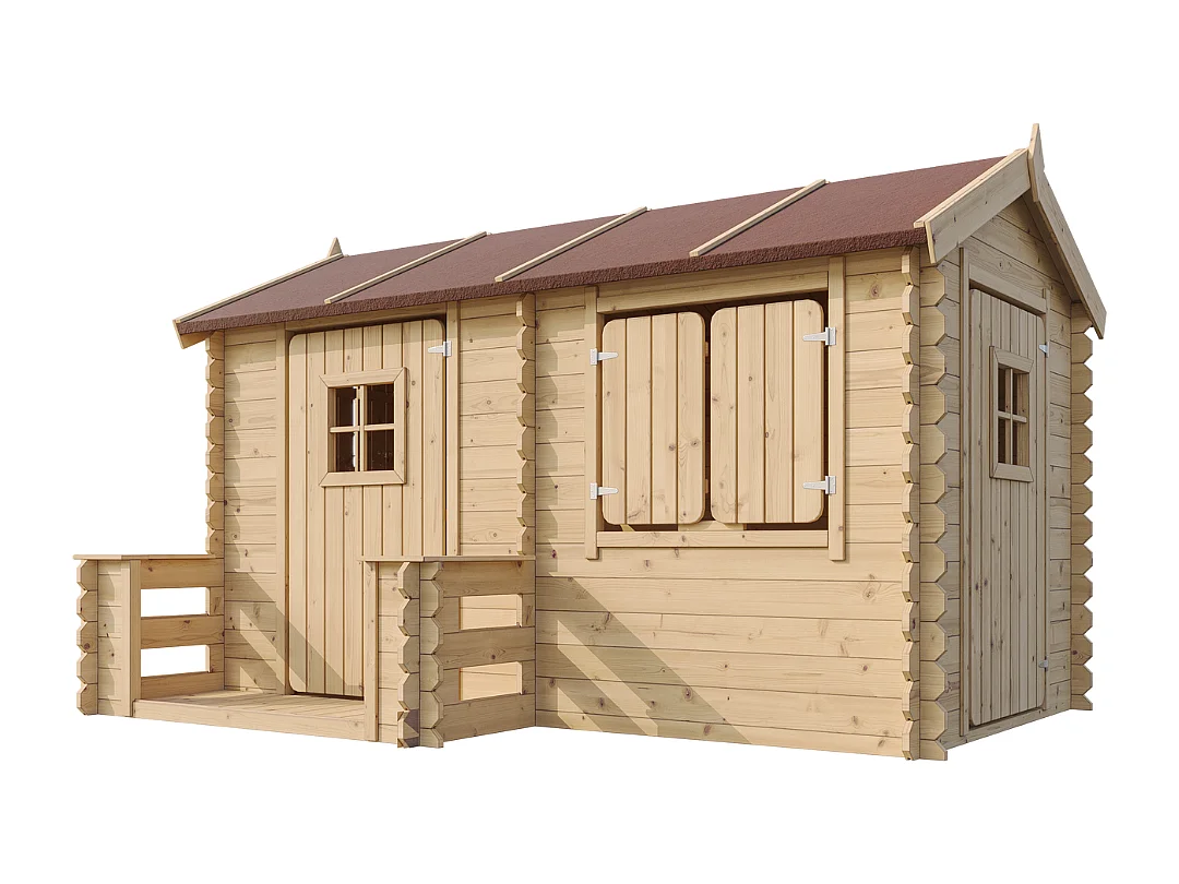 Houten huis voor kinderen met vloer en rood dak - 2.63m² - M503