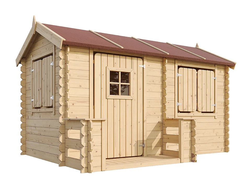 Houten huis voor kinderen met vloer en rood dak - 2.63m² - M503