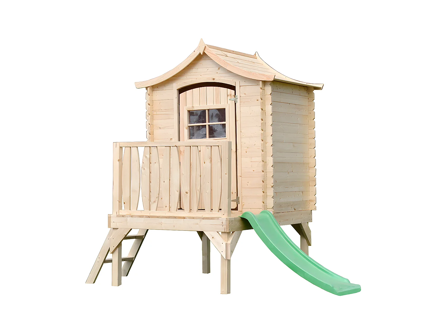 Maisonnette en bois avec toboggan - 112x146xH212cm/1.1m2 -  Timbela M550A