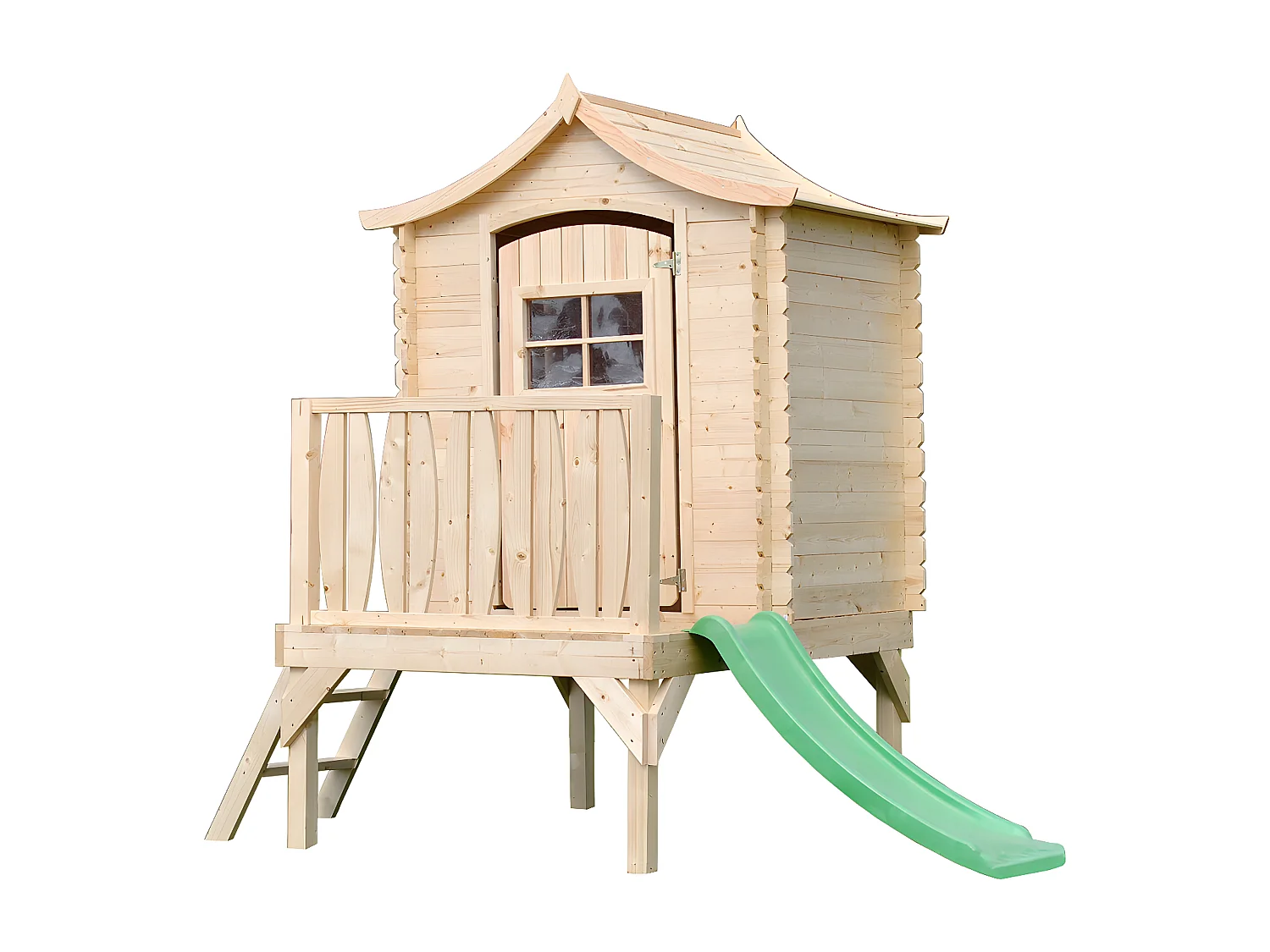 Maisonnette en bois avec toboggan - 112x146xH212cm/1.1m2 -  Timbela M550A