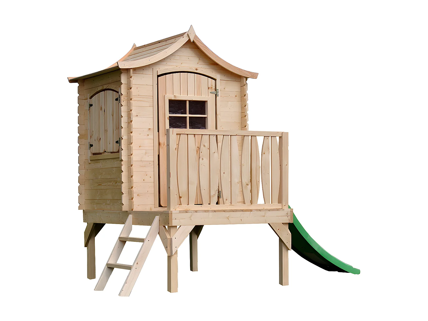 Maisonnette en bois avec toboggan - 112x146xH212cm/1.1m2 -  Timbela M550A