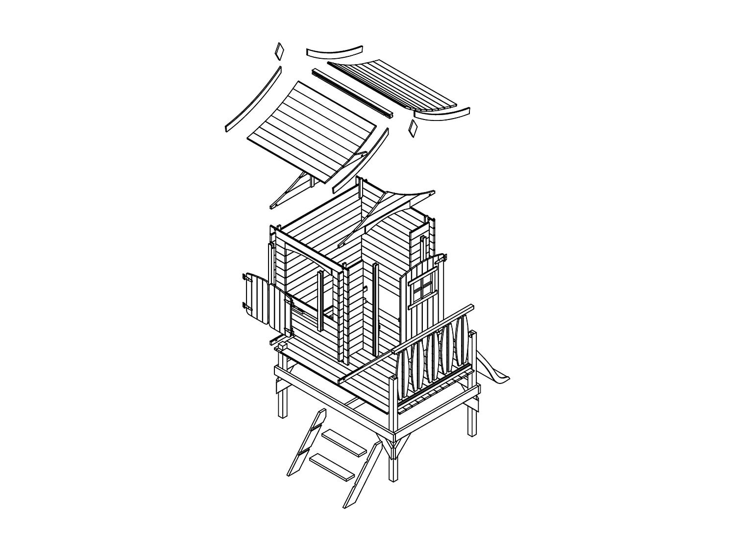 Maisonnette en bois avec toboggan - 112x146xH212cm/1.1m2 - M550A
