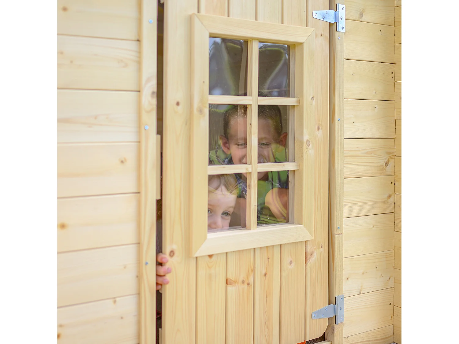 Kinderspielhaus aus holz (die dachfarbe ist blau) - 111x114xH121 cm / 0.9 m² - M570M-1