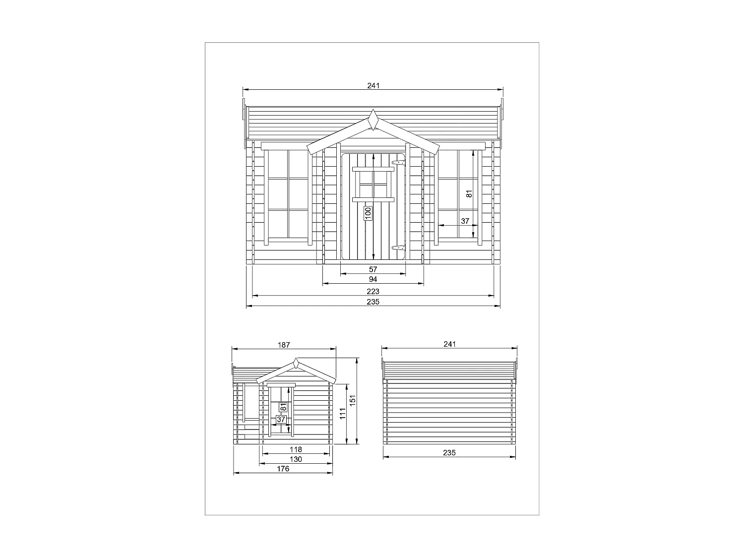 Maison en bois pour enfants SANS PLANCHER-  112x146xH152cm/1.1m2 - Timbela M550-1