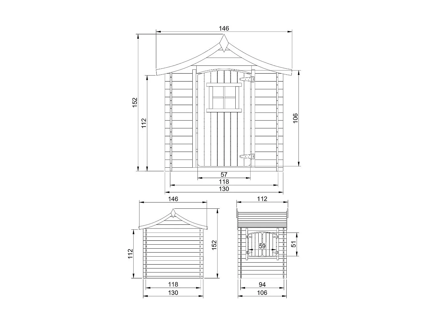 Casa de madera para niños sin suelo - L112xL146xA152 cm / 1.1m² - M550-1