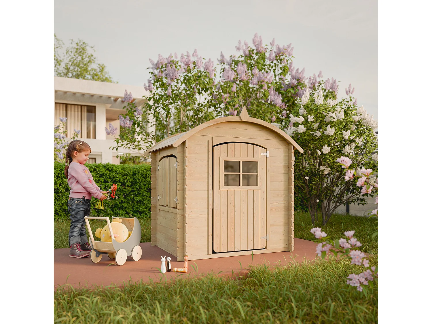 Maison en bois pour enfants avec plancher - 112x146xH145cm/1.1m2 - M505