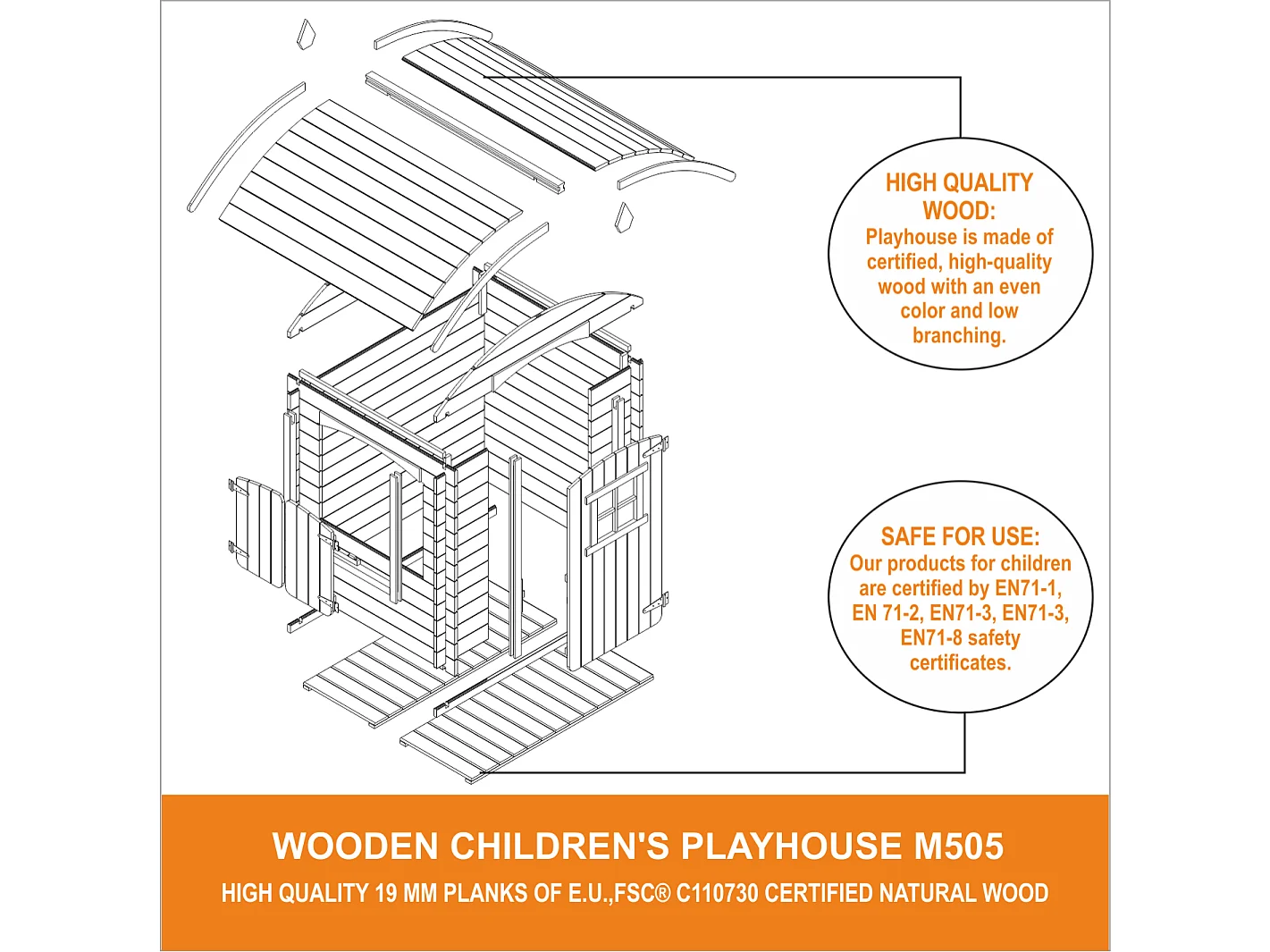 Houten huis voor kinderen met vloer - 1.1m² / 146x112xH145 cm - M505