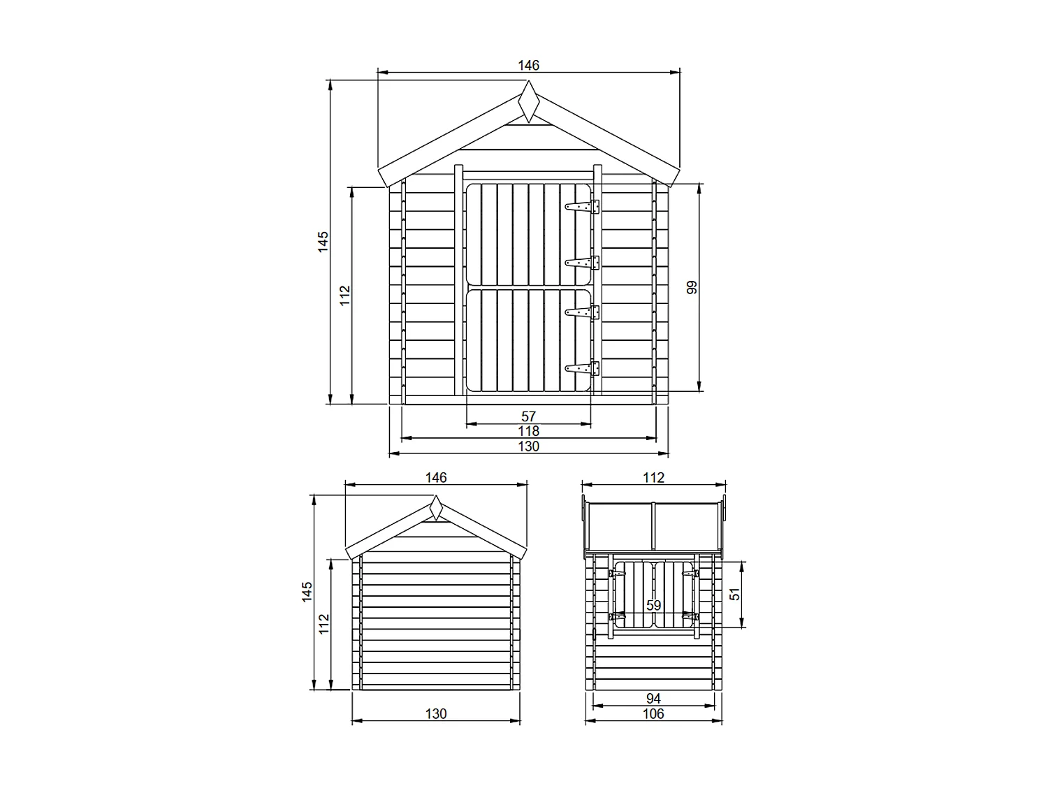 Cabane enfant exterieur 1.1m2 -  avec plancher -  146x112xH145cm - M516