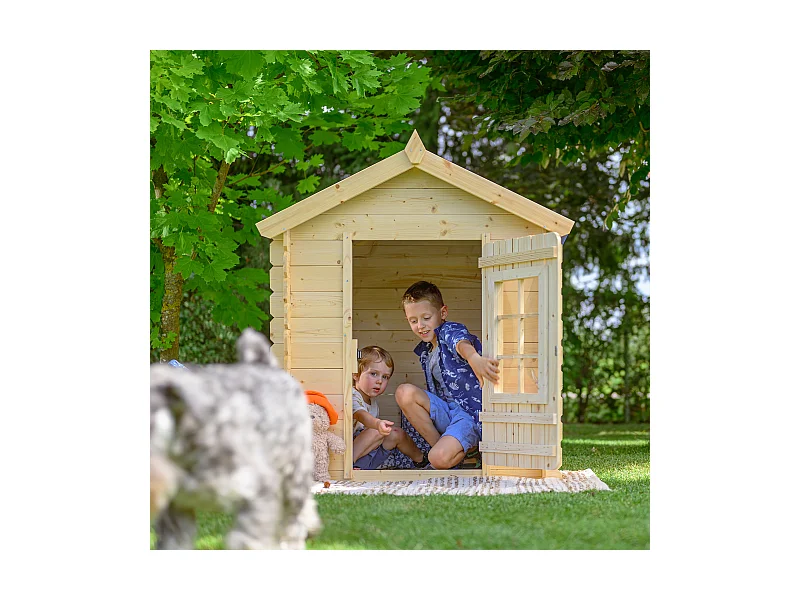 Timbela M570Z-1 Kinderspielhaus aus Holz - 111x114xH121 cm/0.9 m2 (Die Dachfarbe ist grün)
