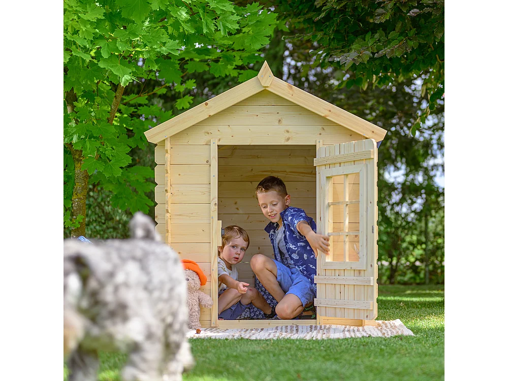Timbela M570Z-1 Kinderspielhaus aus Holz - 111x114xH121 cm/0.9 m2 (Die Dachfarbe ist grün)