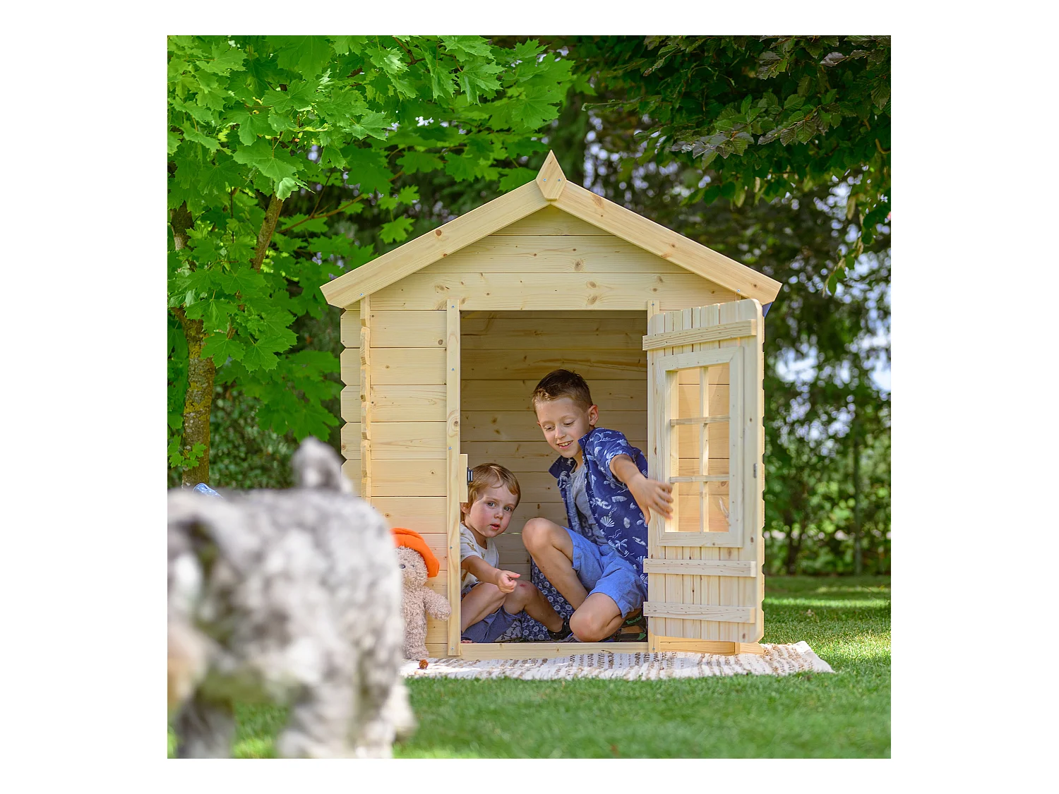 Timbela M570Z-1 Kinderspielhaus aus Holz - 111x114xH121 cm/0.9 m2 (Die Dachfarbe ist grün)