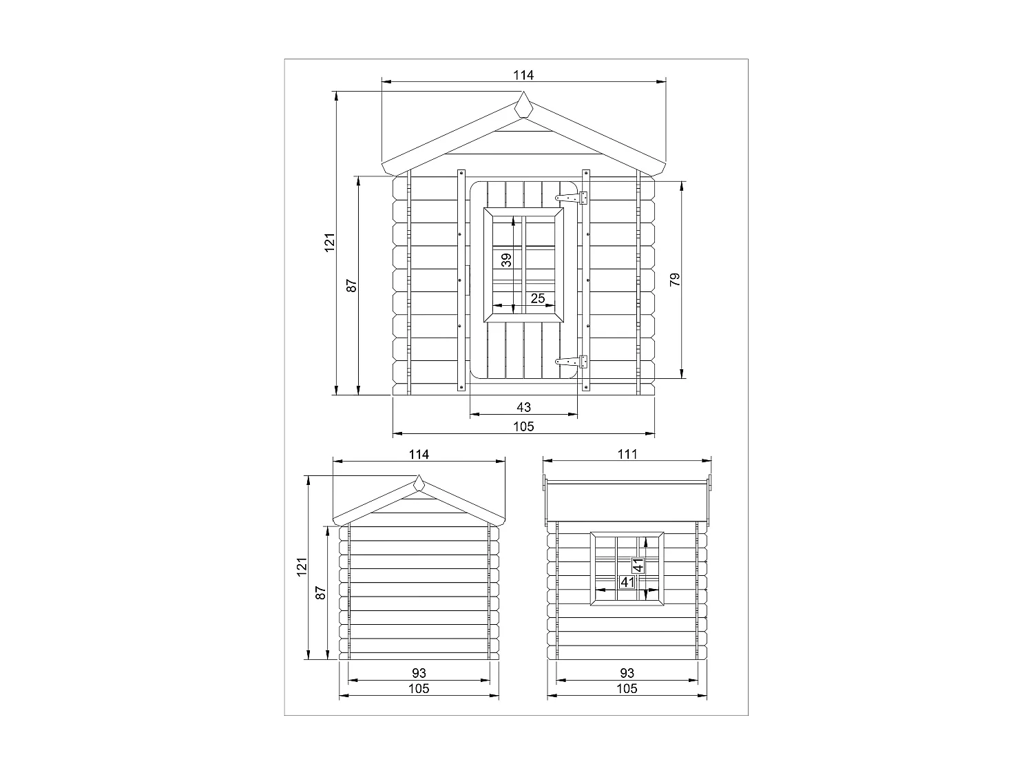 Timbela M570Z-1 Kinderspielhaus aus Holz - 111x114xH121 cm/0.9 m2 (Die Dachfarbe ist grün)