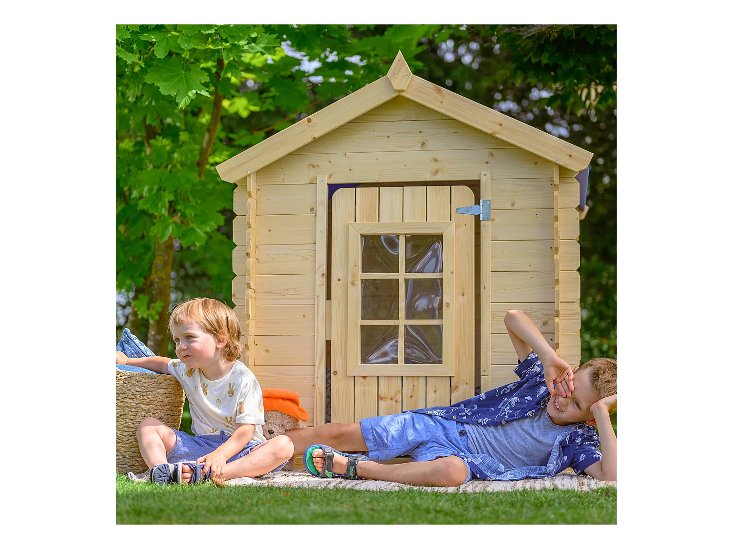 Timbela M570Z-1 Kinderspielhaus aus Holz - 111x114xH121 cm/0.9 m2 (Die Dachfarbe ist grün)