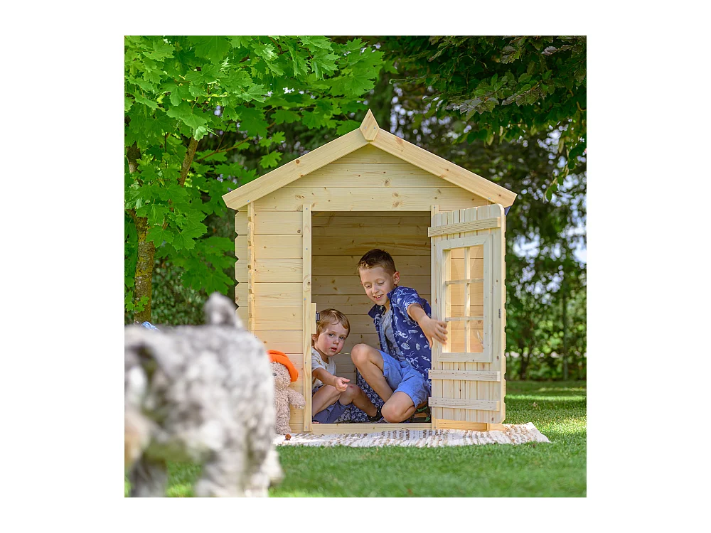 Timbela M570Z-1 Maison en bois pour enfants -Toit vert- 111x114xH121cm/0.9 m2