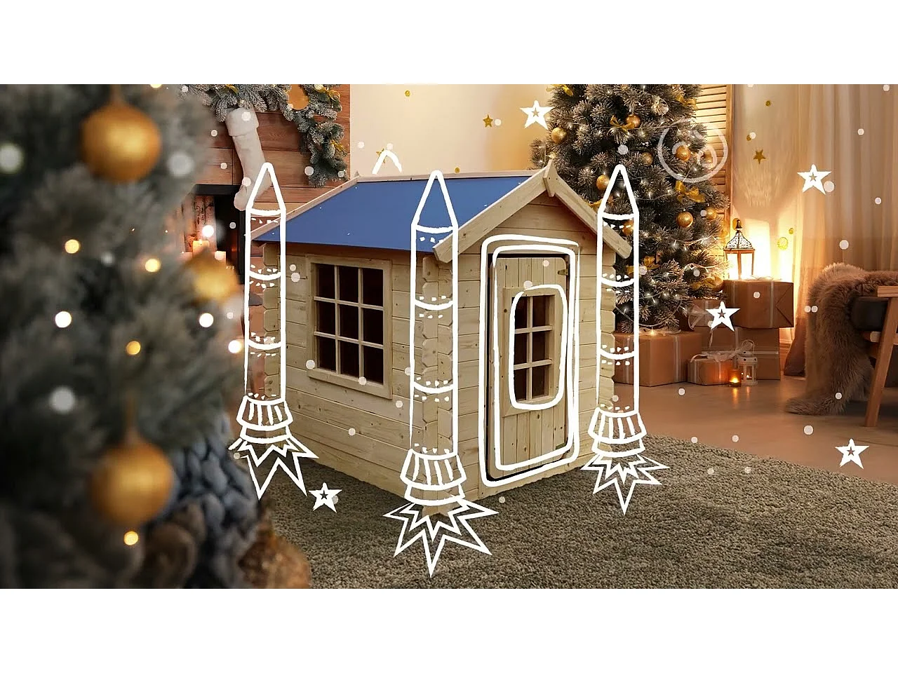 Timbela M570Z-1 Maison en bois pour enfants -Toit vert- 111x114xH121cm/0.9 m2