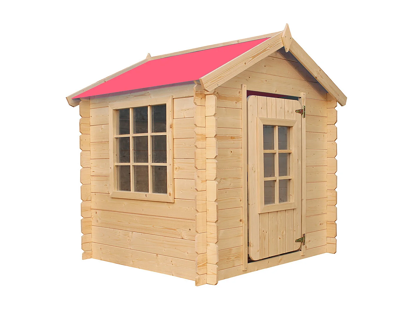 Timbela M570R-1 Kinderspielhaus aus Holz - 111x114xH121 cm/0.9 m2 (Die Dachfarbe ist blau)