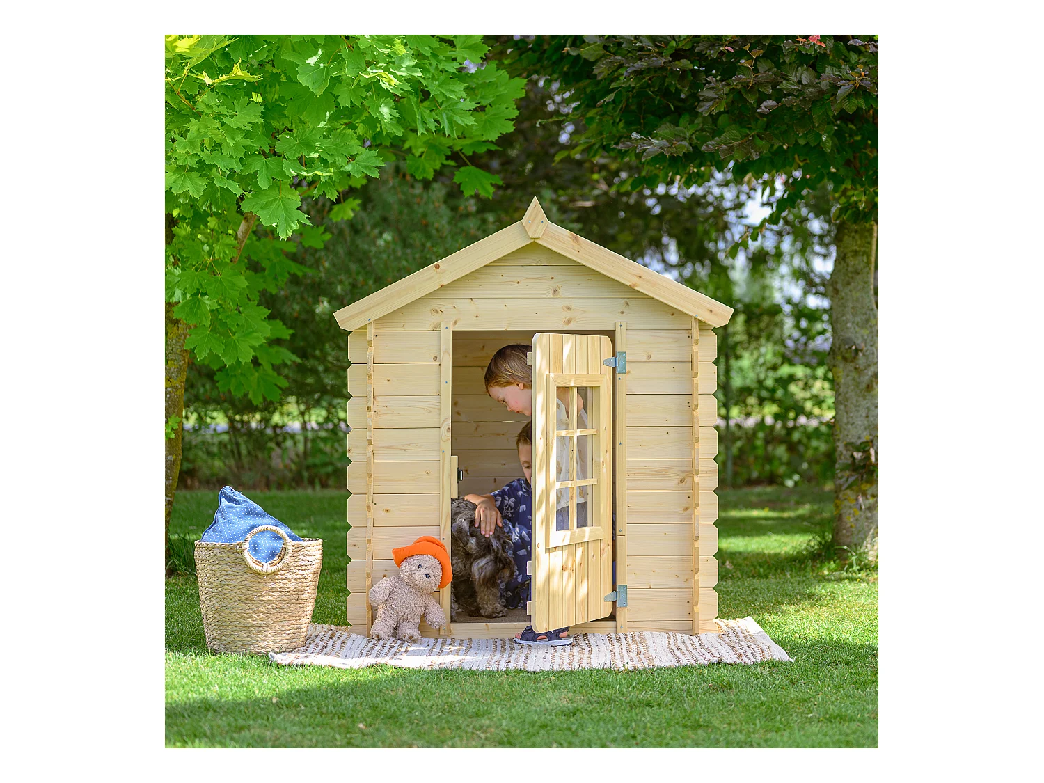 Timbela M570R-1 Maison en bois pour enfants -Toit rouge- 111x114xH121cm/0.9 m2