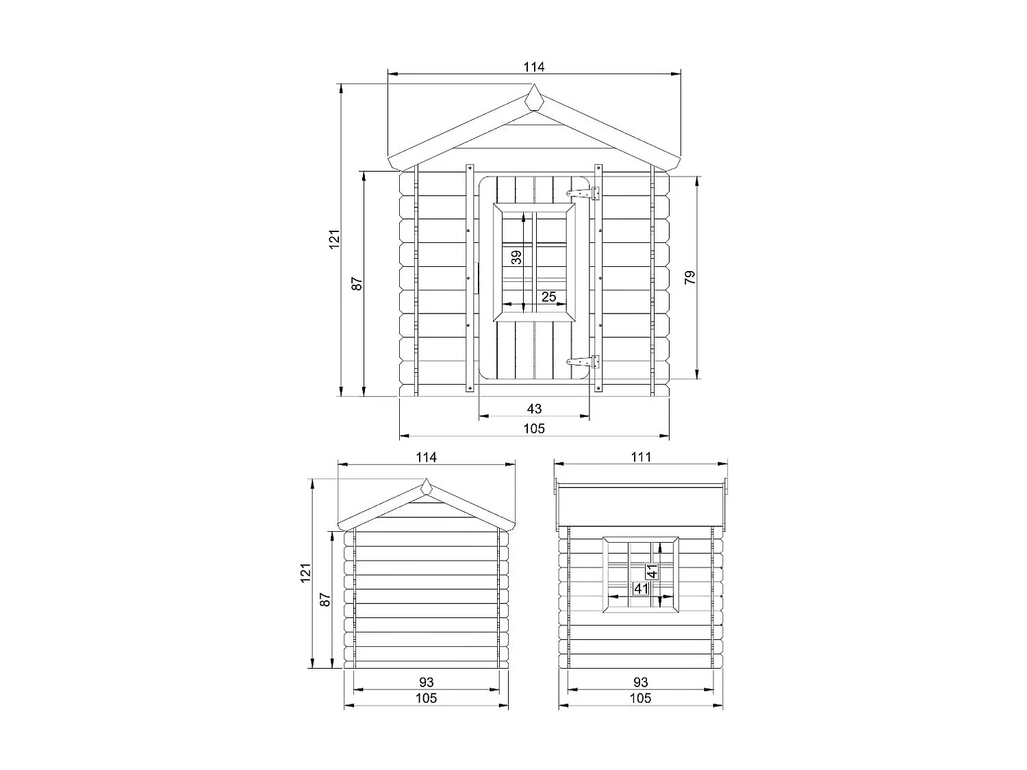 Maison en bois pour enfants - toit rouge - 111x114xH121cm/0.9 m2 - M570R-1