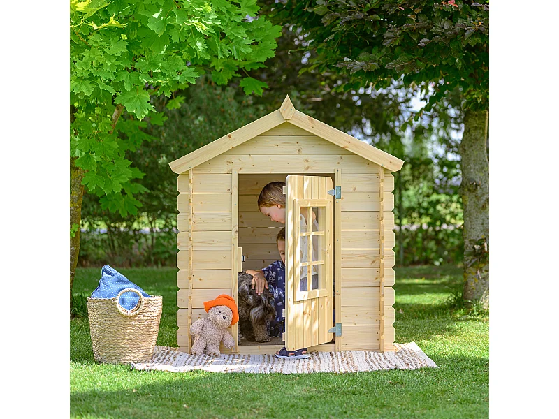 TIMBELA M570R-1 Casa de madera para niños - 111 x 114x A121 cm (Tetto-colore rosso)