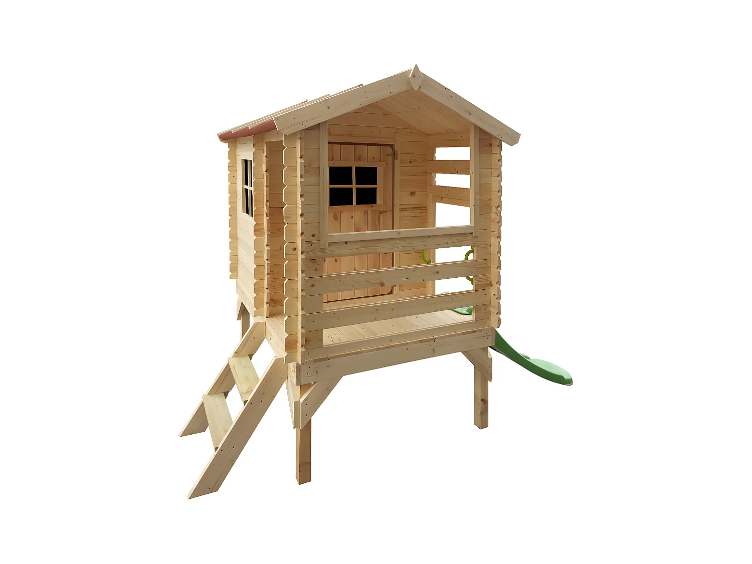 Maisonnette en bois avec toboggan - 82x146xH205cm/1.1m2 -  Timbela M501C