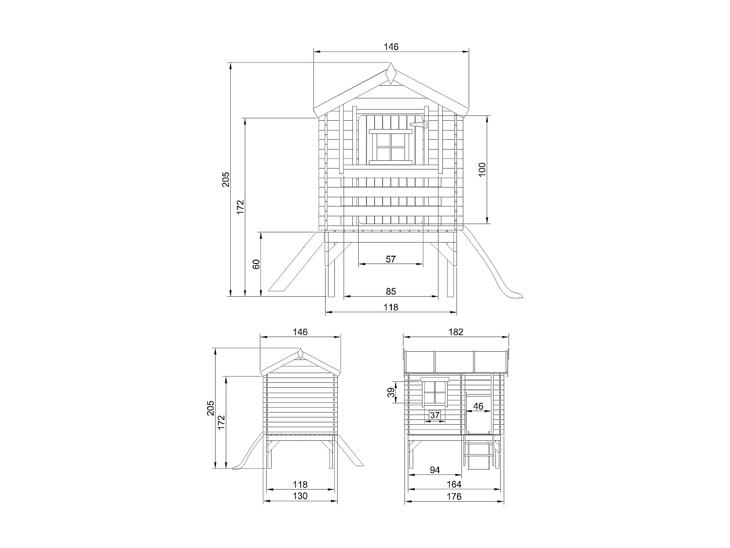 Casa stilt para crianças com slide - 1.1m² / 182x146xH205 cm - M501C