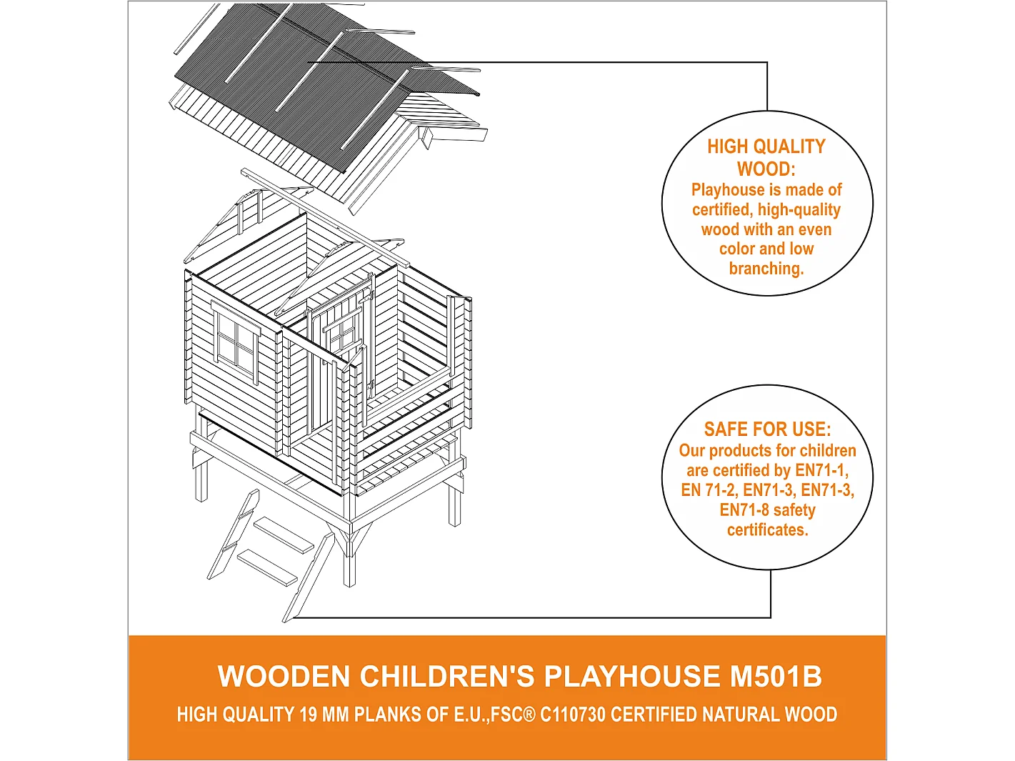 Maison en bois pour enfants - 182x146xH205cm/1.1m2 - M501B